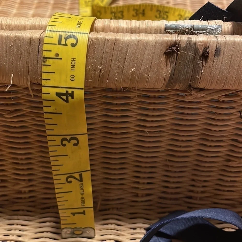 Picnic Wicker Arched Covered Basket with 3 Handles Ribbon